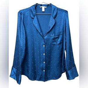 Victoria's Secret Deep Blue/Teal Satin Long Sleeve/Pant Pajama Set